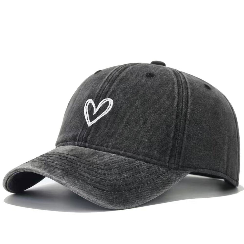 Vintage Wash Embroidered Heart Adjustable Baseball Hat NEW Khaki or Green